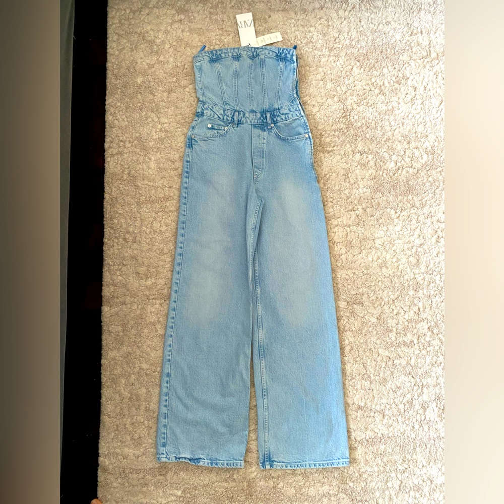Zara Strapless Denim Jumpsuit